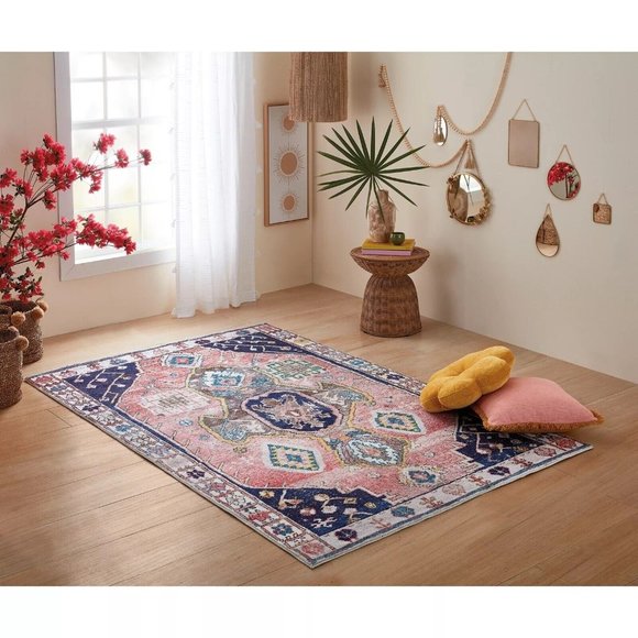 NWT Wild Sage™ Fiona Zuri Nomad 3ft x 5ft Bohemian Rug in Mauve Pink / B… - Picture 1 of 5